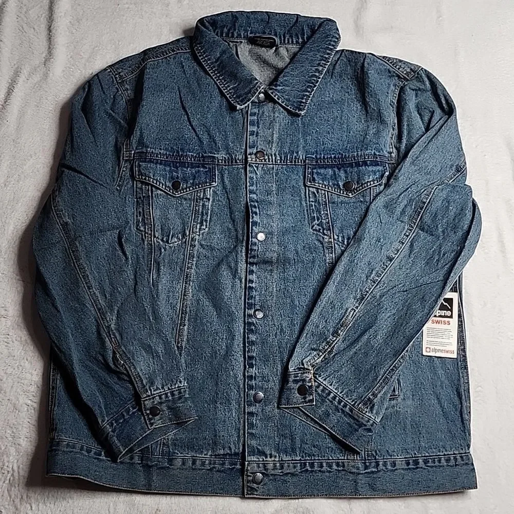 2312 NWT ALPINE SWISS DEREK MEN’S CLASSIC DENIM TRUCKER JACKET 2XL